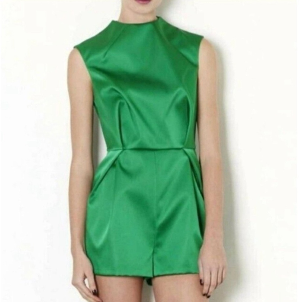 Topshop Green Pleated Sheath Mini Dress